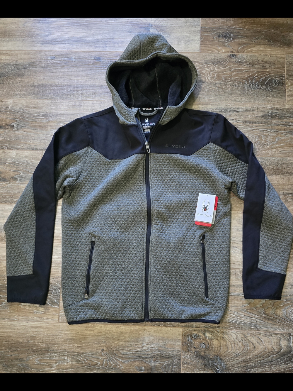 Spyder Men's M Quilted Hooded Performance Jacket - Olive Green Black Fleece $89